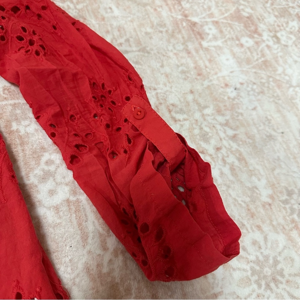 Eyelet 100% Cotton Red Button Up Top - Picture 5 of 10
